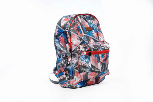 Backpack - Patterned fabric backpack with red trim |School backpack with red trim | College backpack patterned design | Office casual fabric backpack | Travel daypack with printed fabric