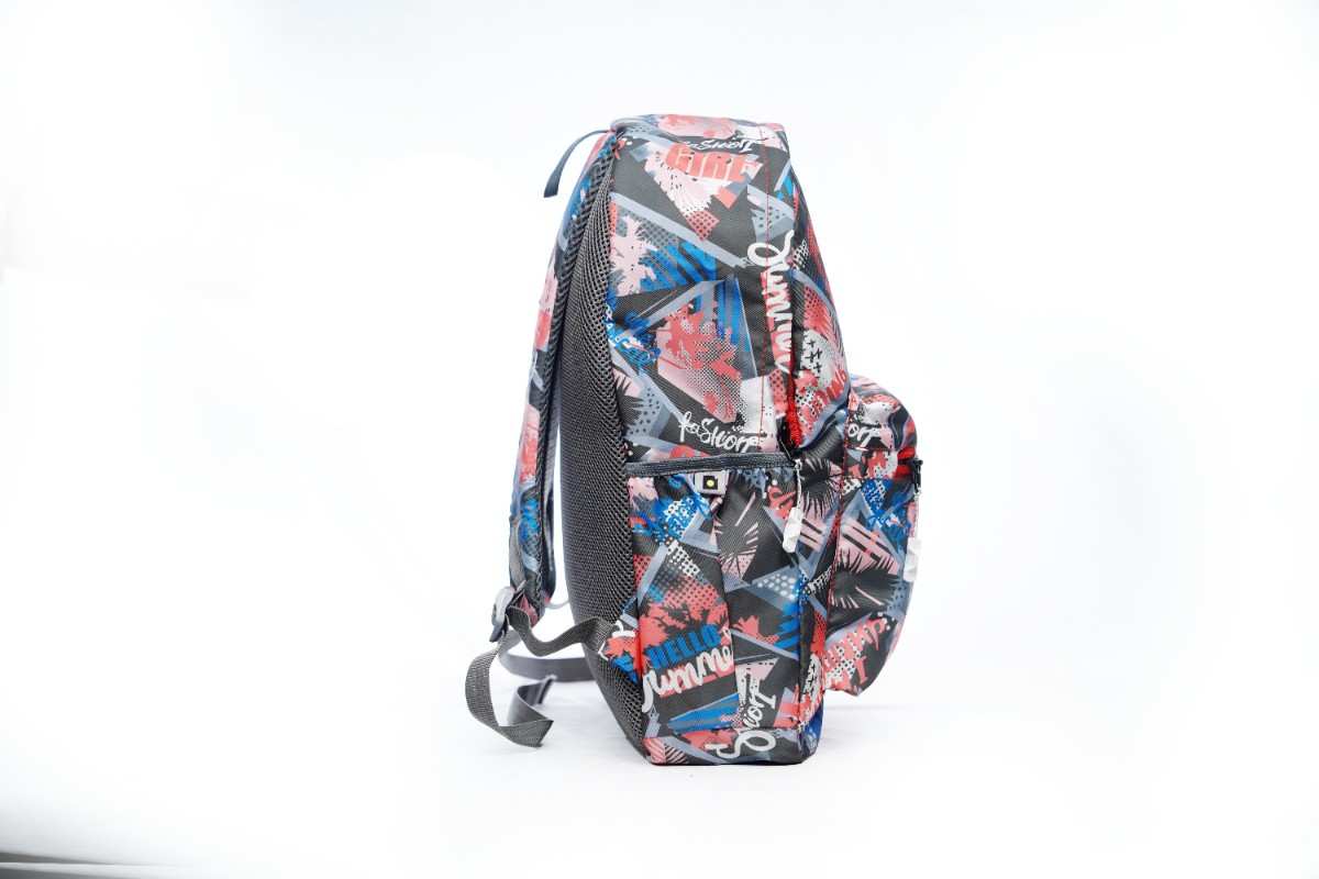 Backpack - Patterned fabric backpack with red trim |School backpack with red trim | College backpack patterned design | Office casual fabric backpack | Travel daypack with printed fabric