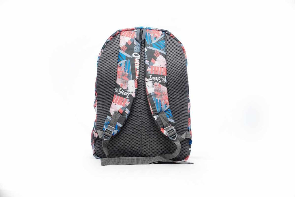 Backpack - Patterned fabric backpack with red trim |School backpack with red trim | College backpack patterned design | Office casual fabric backpack | Travel daypack with printed fabric