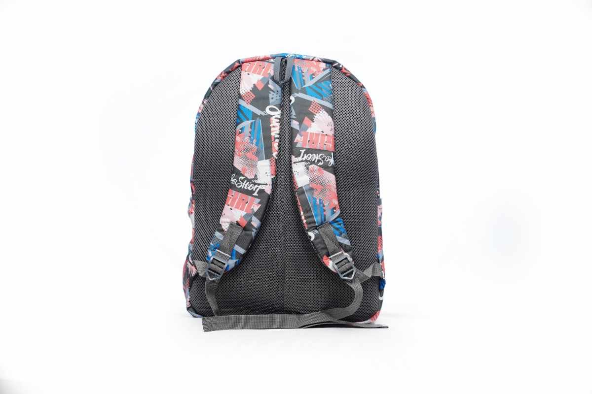 Backpack - Patterned fabric backpack with red trim |School backpack with red trim | College backpack patterned design | Office casual fabric backpack | Travel daypack with printed fabric