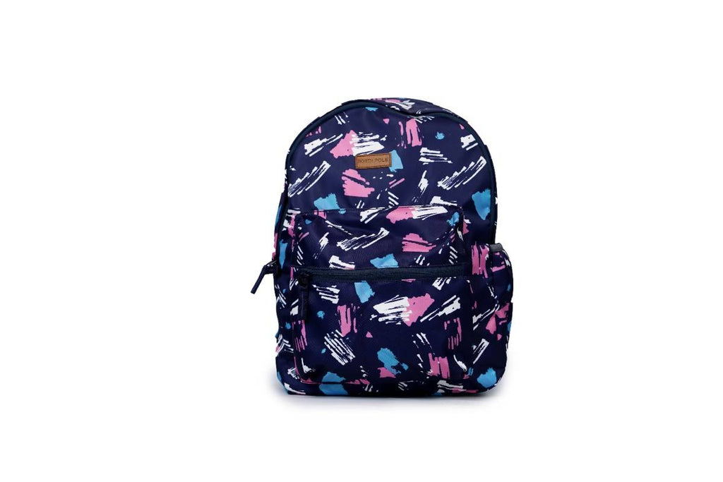Backpack - Navy blue backpack with a pink, white, and light blue |Trendy school backpack | College backpack for girls | Casual everyday backpack | Fashion backpack for women | Lightweight backpack | Durable backpack