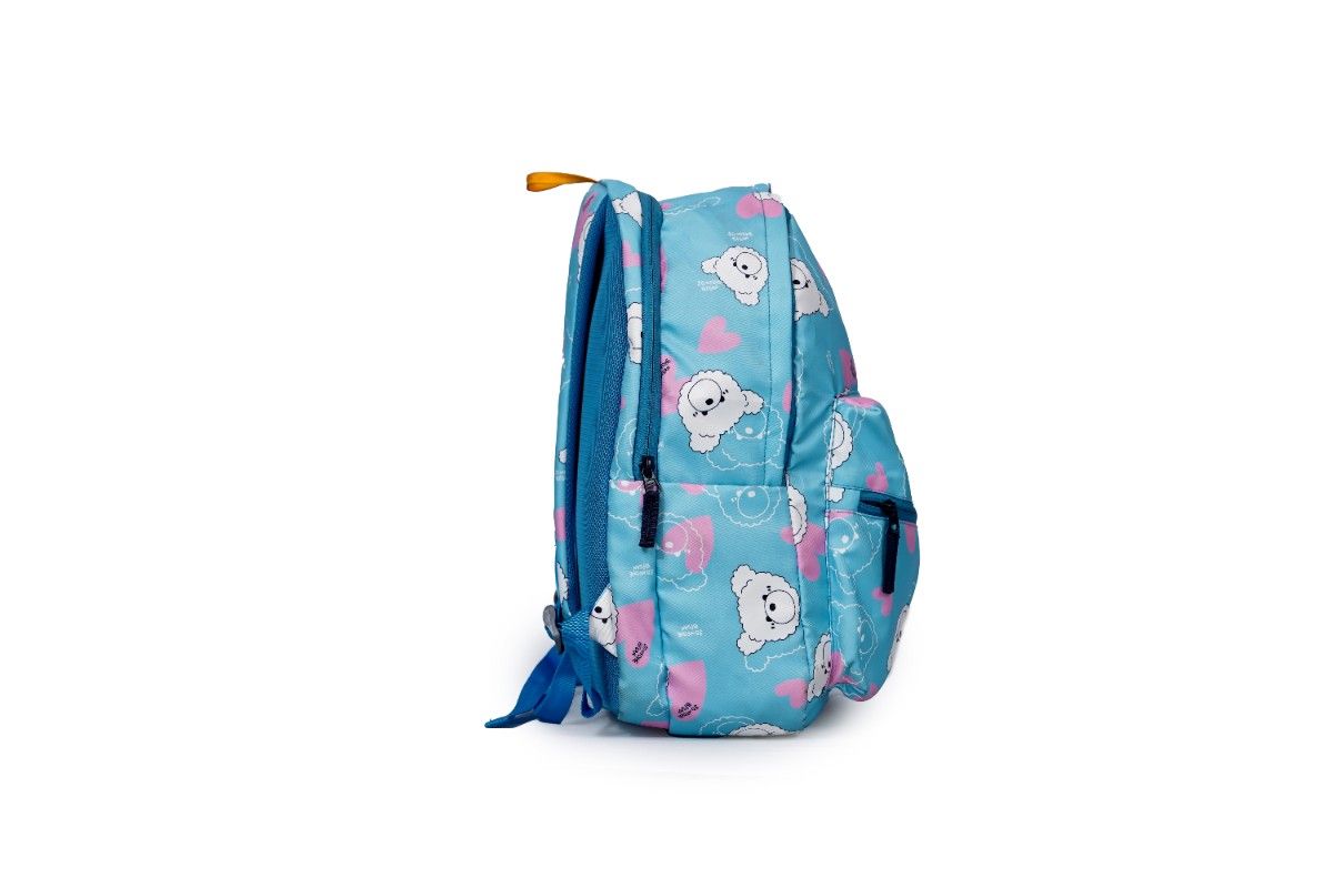 Backpack - Light blue backpack with a white bear and pink heart pattern | Cute aesthetic backpack | Fashion backpack for girls | Daily use school bag | Play school backpack | Casual kids backpack