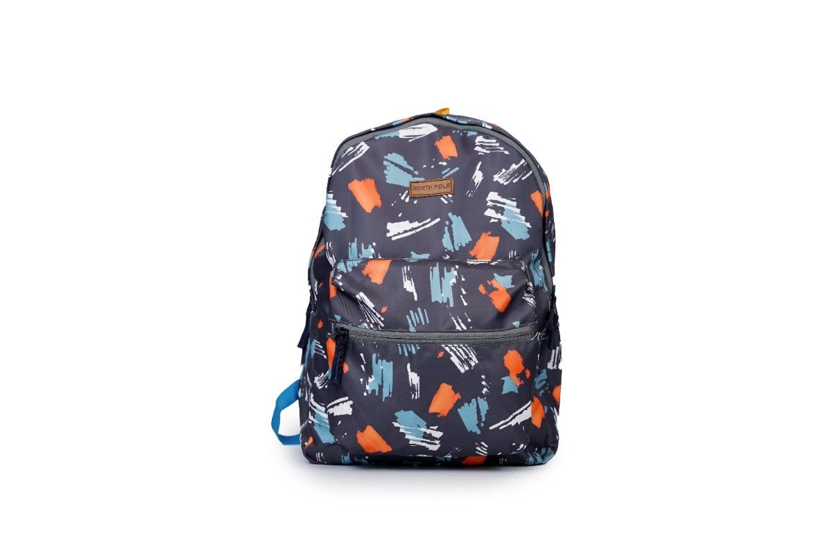 Backpack - Stylish backpack  brushstroke pattern in grey, orange, and blue colors | Stylish brushstroke backpack | Grey orange blue backpack | Abstract pattern backpack | Designer print backpack | Multicolor brushstroke backpack
