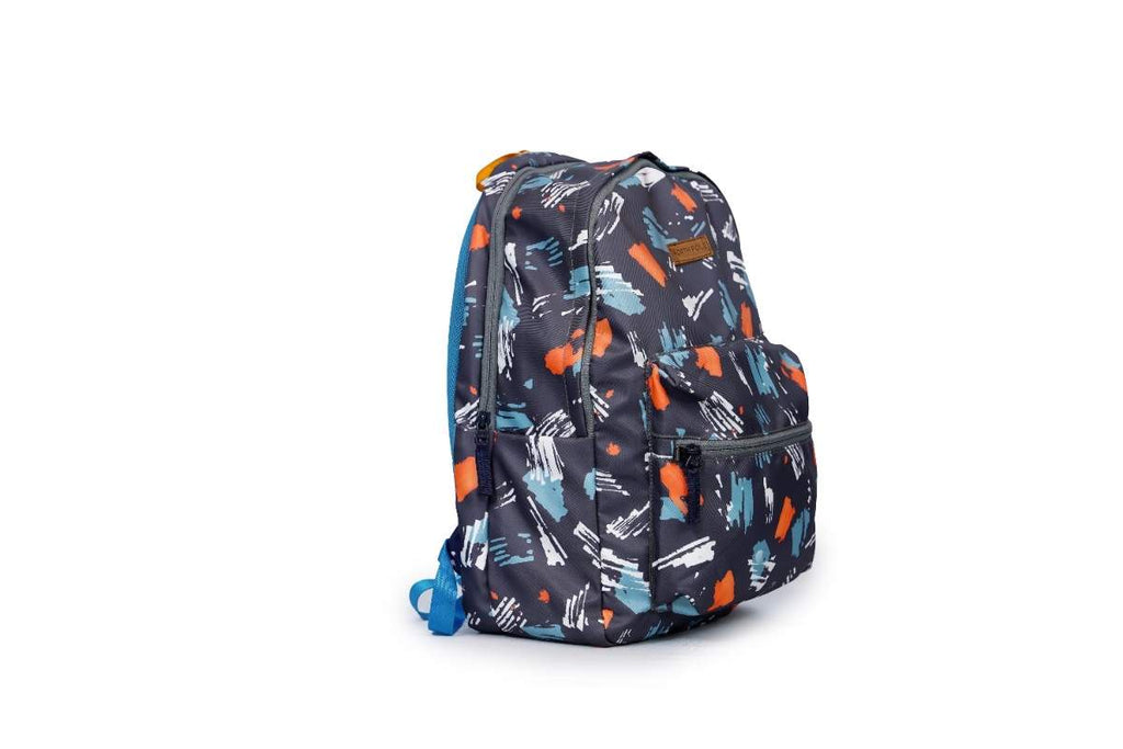 Backpack - Stylish backpack  brushstroke pattern in grey, orange, and blue colors | Stylish brushstroke backpack | Grey orange blue backpack | Abstract pattern backpack | Designer print backpack | Multicolor brushstroke backpack