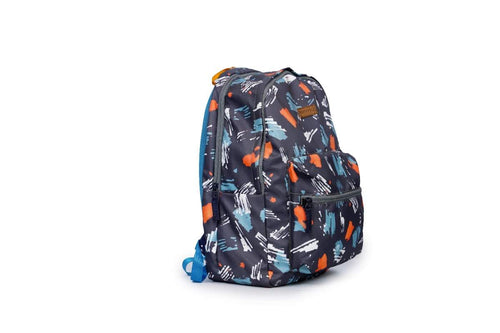 Backpack - Stylish backpack  brushstroke pattern in grey, orange, and blue colors | Stylish brushstroke backpack | Grey orange blue backpack | Abstract pattern backpack | Designer print backpack | Multicolor brushstroke backpack
