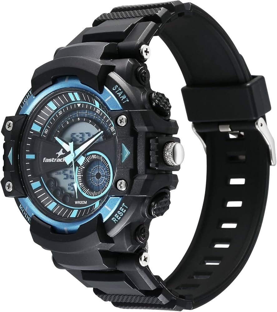 Fastrack StreetStyle Quartz Digital Black and Blue Dial Black PU Strap Unisex Watch