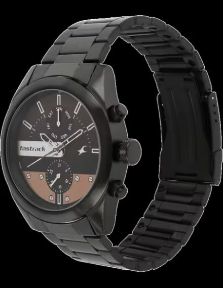 Fastrack All Nighters Quartz Multifunction Brown Dial Metal Strap Watch for Guys