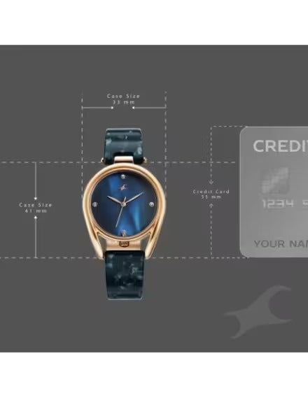 Fastrack Younique Quartz Analog Blue Mother Of Pearl Dial Two Toned Acetate & Metal Strap Watch For Girls