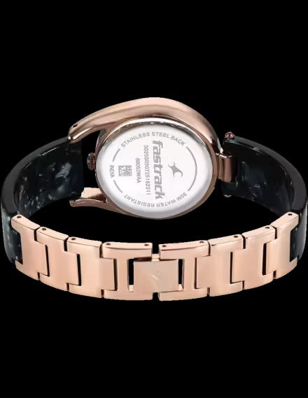Fastrack Younique Quartz Analog Blue Mother Of Pearl Dial Two Toned Acetate & Metal Strap Watch For Girls