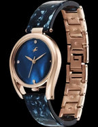 Fastrack Younique Quartz Analog Blue Mother Of Pearl Dial Two Toned Acetate & Metal Strap Watch For Girls