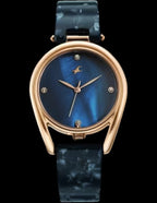 Fastrack Younique Quartz Analog Blue Mother Of Pearl Dial Two Toned Acetate & Metal Strap Watch For Girls