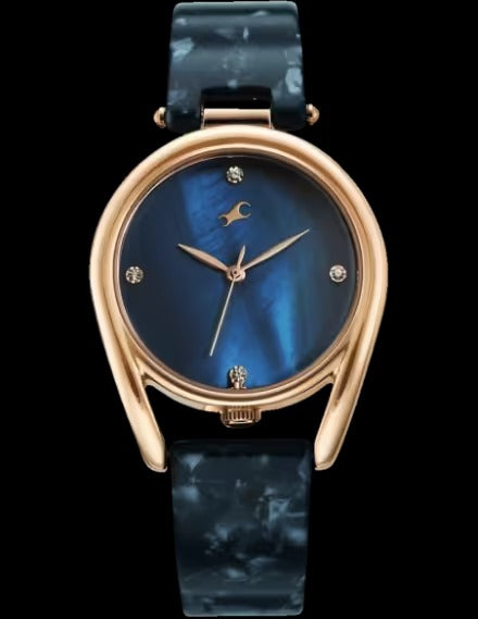 Fastrack Younique Quartz Analog Blue Mother Of Pearl Dial Two Toned Acetate & Metal Strap Watch For Girls