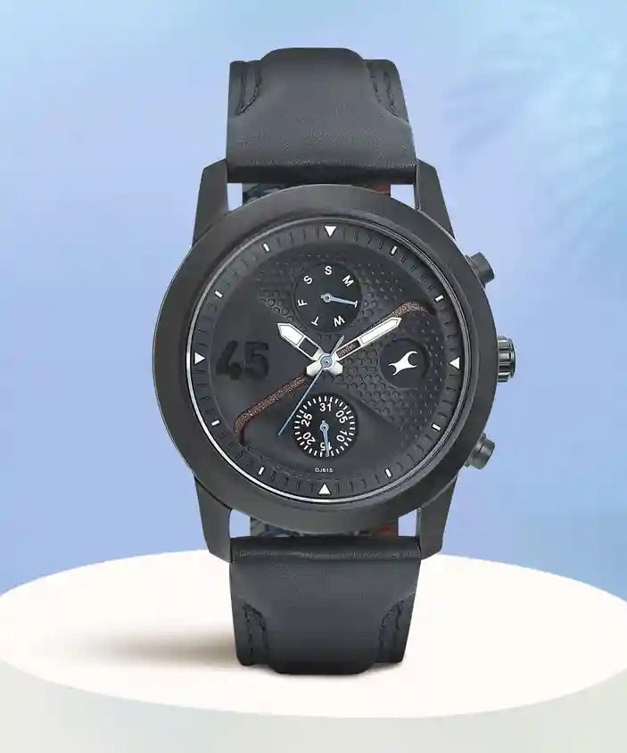 Fastrack Go Skate Multifunction Black Dial Black Stainless Steel Strap Analog Watch for Men