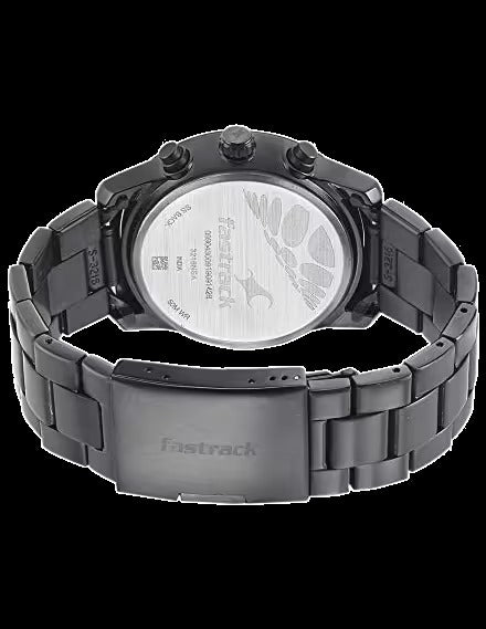 Fastrack Go Skate Multifunction Black Dial Black Stainless Steel Strap Analog Watch for Men