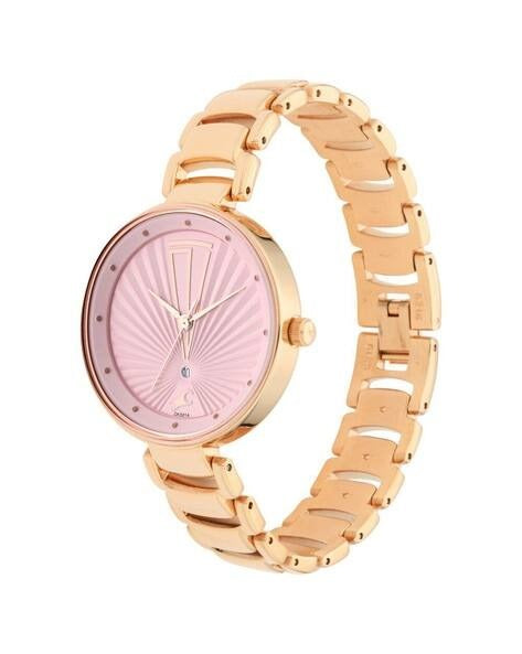 Fastrack Ruffles Quartz Analog with Date Pink Dial Stainless Steel Strap Watch for Girls.