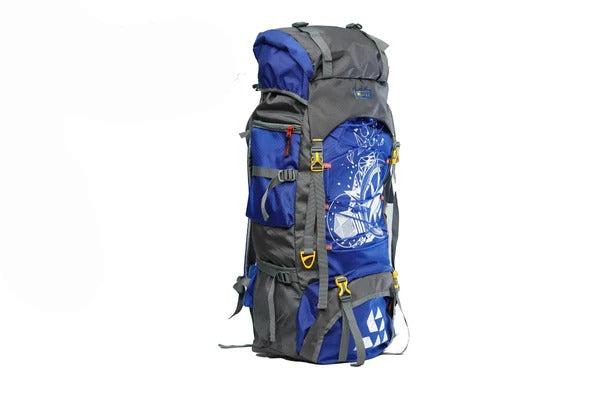North Pole| NAVIGATOR 75L RUCKSACK - (Blue) Compression straps | Multi-level organization | Padded shoulder straps | Front pocket rucksack | Multiple external zip pockets | Drawstring + zipper closure | Top flap support closure | Lightweight rucksack