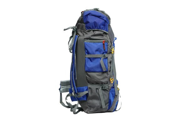 North Pole| NAVIGATOR 75L RUCKSACK - (Blue) Compression straps | Multi-level organization | Padded shoulder straps | Front pocket rucksack | Multiple external zip pockets | Drawstring + zipper closure | Top flap support closure | Lightweight rucksack