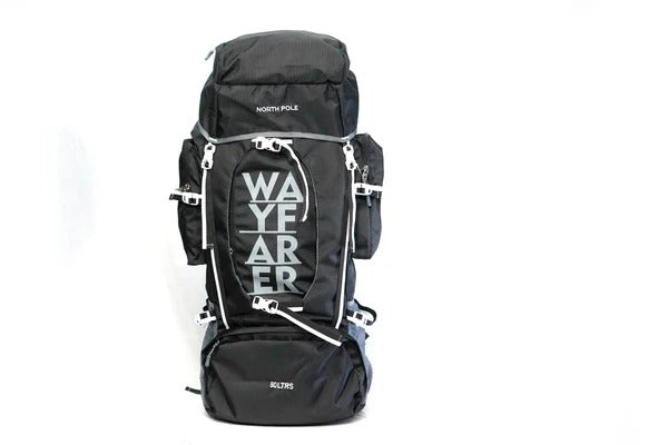 North Pole| WAYFARER 80L RUCKSACK - ( BLACK ) Adventure trekking rucksack | Camping backpack 80 litre  | Travel rucksack for men  |Travel rucksack for women  |Black trekking bag | Long trip backpack Mountaineering rucksack