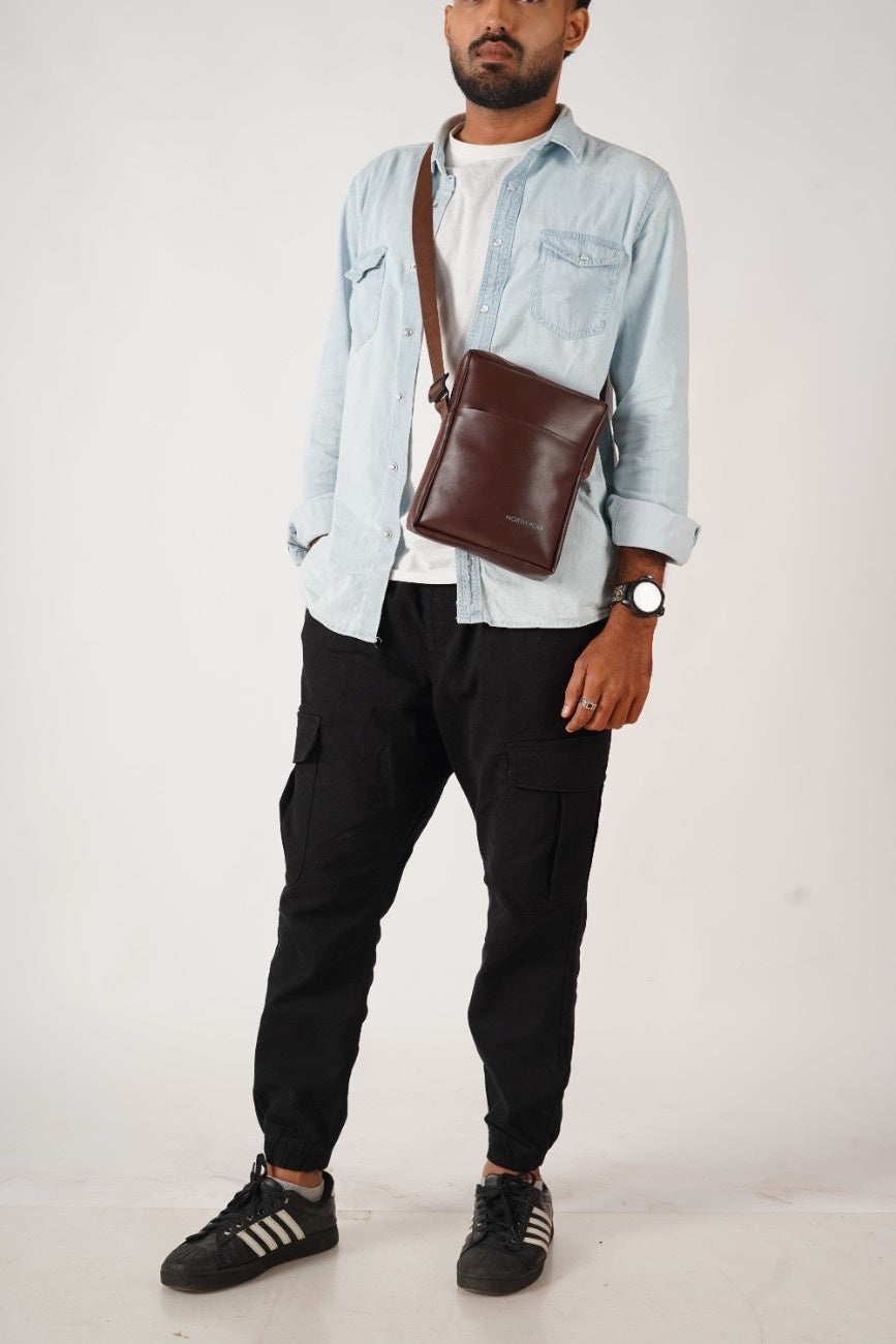 North Pole| SLING BAG - OXFORD SLING BAG- Brown |Brown Oxford travel sling bag  Casual Oxford brown sling bag | Brown Oxford everyday sling bag | Lightweight Oxford sling bag brown | Oxford brown sling bag with pockets | Durable Oxford sling bag brown