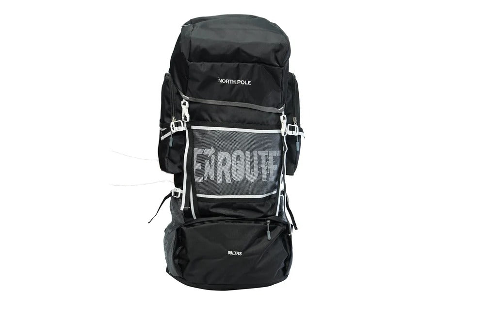 North Pole| ENROUTE 80L RUCKSACK- ( Black ) | Large travel backpack for men and women | Black backpack for long trips | Heavy-duty 80L rucksack | Adventure gear backpack  |Expedition backpack 80L Black