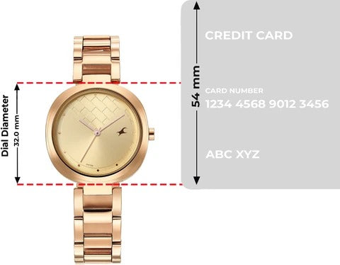 Fastrack Stunners Quartz Analog Golden Dial Stainless Steel Strap Watch for Girls.