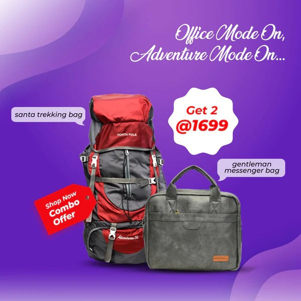 North Pole| Office & Trekking Duo - Water Resistant Backpack |Ergonomic Backpack | Padded Shoulder Straps | Breathable Back Panel | Multiple Compartments Backpack | Durable Polyester Backpack | Heavy Duty Backpack