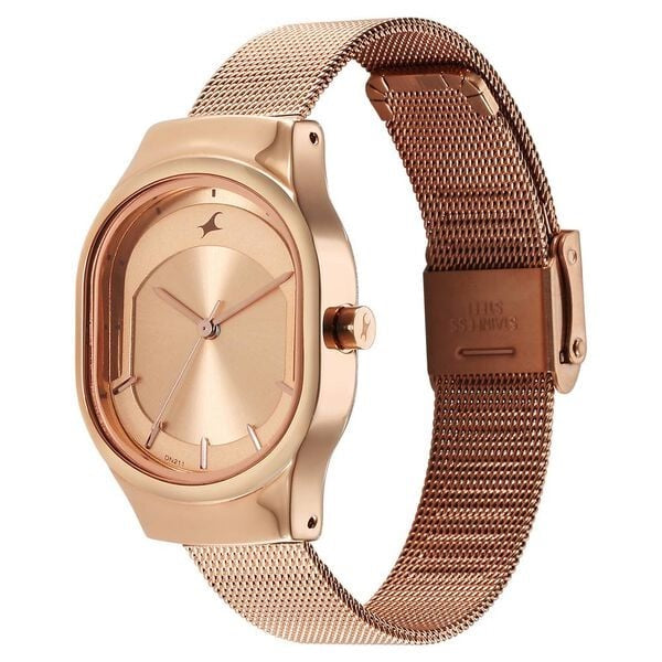 Fastrack Snob X Rose Gold Dial Stainless Steel Strap Watch for Girls.
