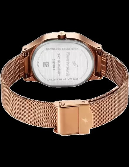Fastrack Snob X Rose Gold Dial Stainless Steel Strap Watch for Girls.