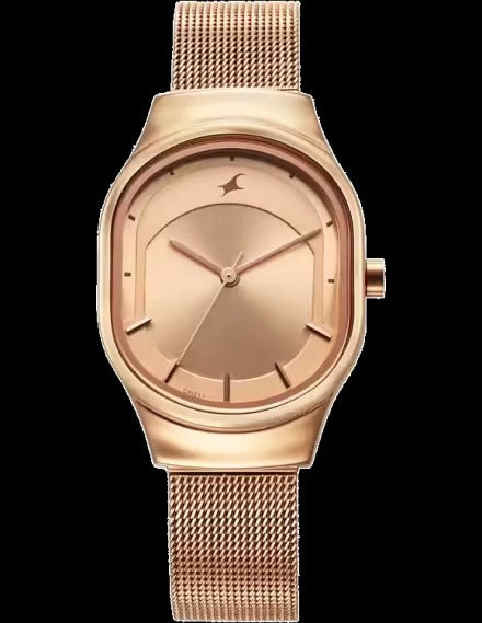 Fastrack Snob X Rose Gold Dial Stainless Steel Strap Watch for Girls.