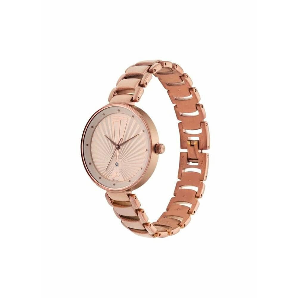 Fastrack Ruffles Quartz Analog with Date Beige Dial Stainless Steel Strap Watch