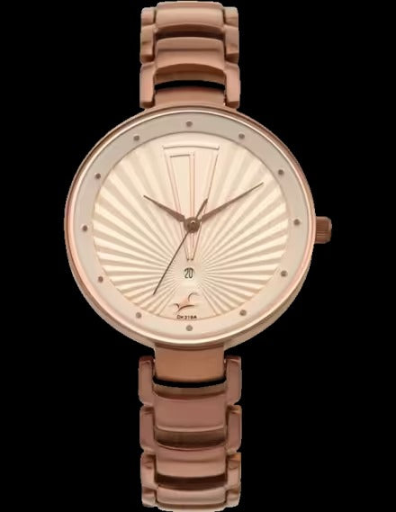 Fastrack Ruffles Quartz Analog with Date Beige Dial Stainless Steel Strap Watch