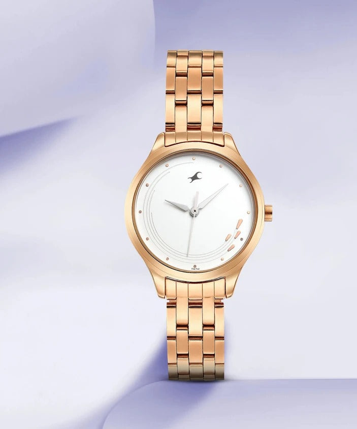 Fastrack Stunners Quartz Analog White Dial Rose Gold Stainless Steel Strap Watch