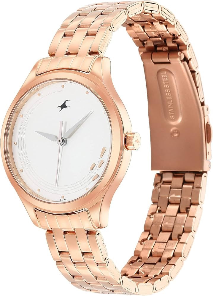 Fastrack Stunners Quartz Analog White Dial Rose Gold Stainless Steel Strap Watch