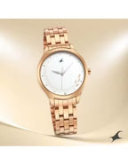 Fastrack Stunners Quartz Analog White Dial Rose Gold Stainless Steel Strap Watch