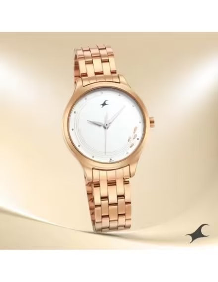 Fastrack Stunners Quartz Analog White Dial Rose Gold Stainless Steel Strap Watch