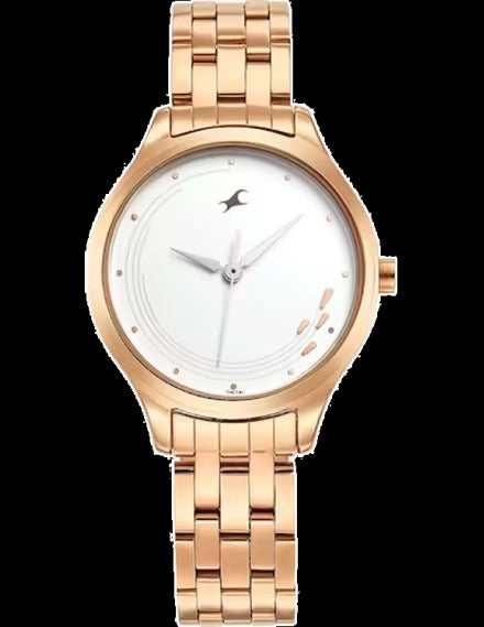 Fastrack Stunners Quartz Analog White Dial Rose Gold Stainless Steel Strap Watch