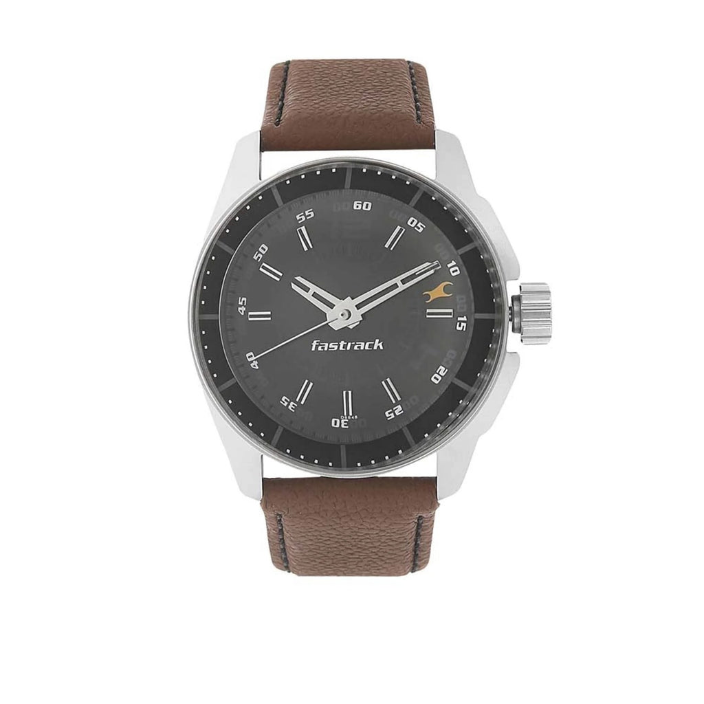 Fastrack Analog Leather-Strap Wristwatch