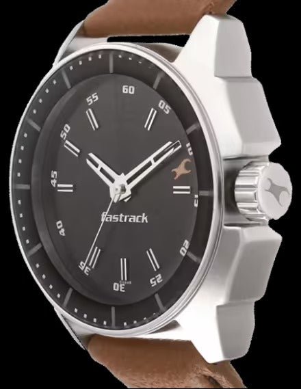 Fastrack Analog Leather-Strap Wristwatch
