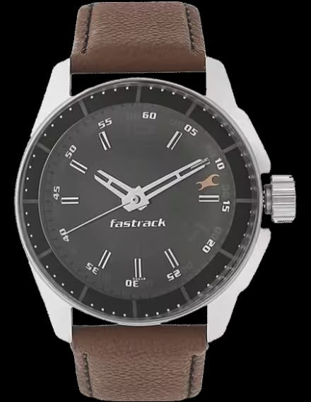 Fastrack Analog Leather-Strap Wristwatch