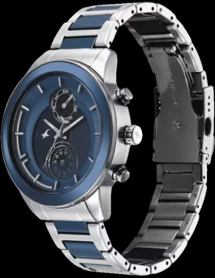 Fastrack Blue Dial Stainless-Steel Strap Analog Watch