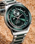 Fastrack Green Dial Stainless-Steel Multifunction Analog Watch