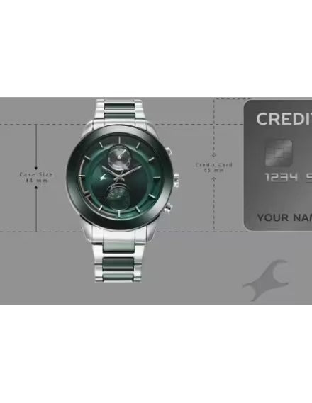 Fastrack Green Dial Stainless-Steel Multifunction Analog Watch