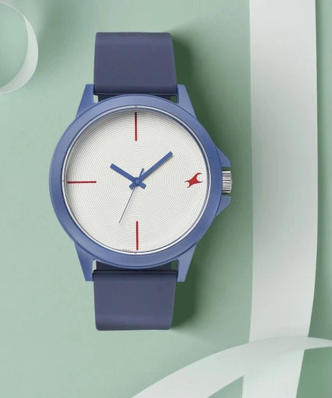 Fastrack Blue Silicone Strap Analog Watch with White Textured Dial