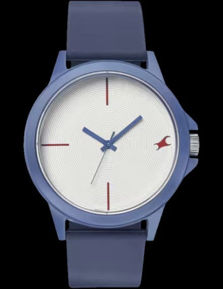 Fastrack Blue Silicone Strap Analog Watch with White Textured Dial