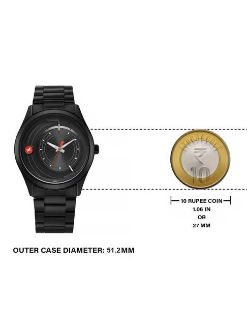 Fastrack All-Black Stainless-Steel Analog Watch with Red Accents