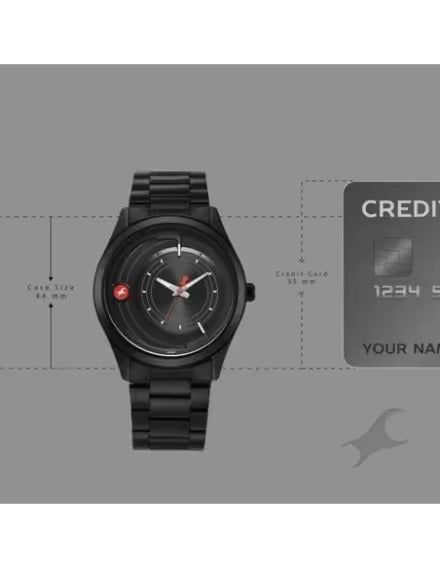 Fastrack All-Black Stainless-Steel Analog Watch with Red Accents