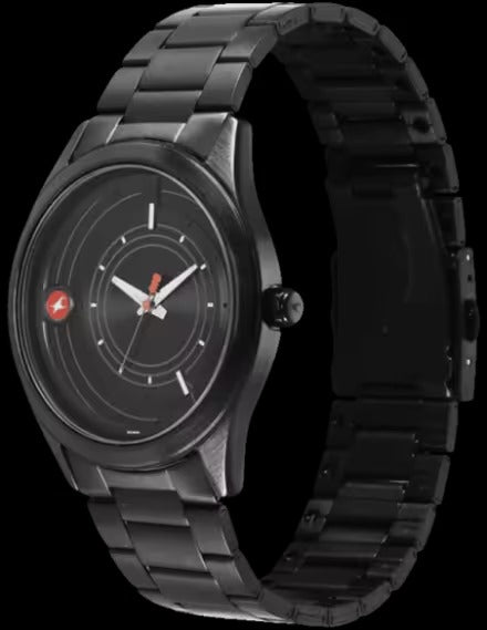 Fastrack All-Black Stainless-Steel Analog Watch with Red Accents