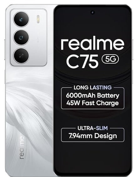 REALME - RMX3943 C75 5G 6GB 128GB LILY WHITE,Realme C75 5G, Realme RMX3943, Lily White phone, 6GB RAM mobile, 128GB storage, budget 5G smartphone,