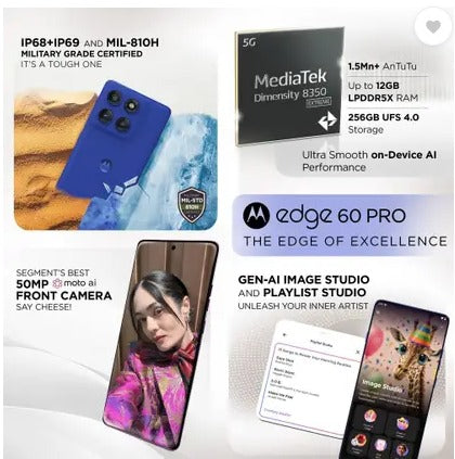 MOTO EDGE 60 PRO 8GB 256GB PANTONE DAZZLING BLUE,Motorola, Edge 60 Pro, Pantone Dazzling Blue, 8GB RAM, 256GB storage, 6000 MAh battery, 6.7″ POLED display,