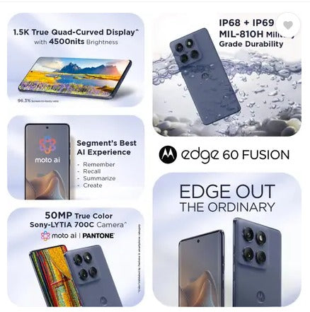 MOTO EDGE 60 FUSION 5G 12GB 256GB PANTONE SLIPSTREAM,Moto Edge 60 Fusion, Moto smartphone, 12GB RAM, 256GB storage, 5G mobile phone, fast performance.